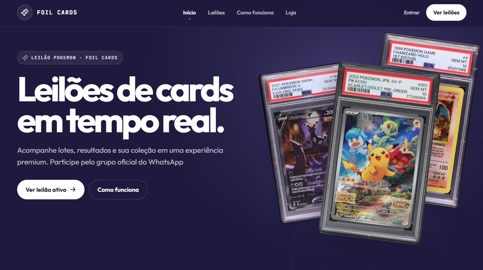 Página inicial da versão 2 do Leilão - Foil Cards